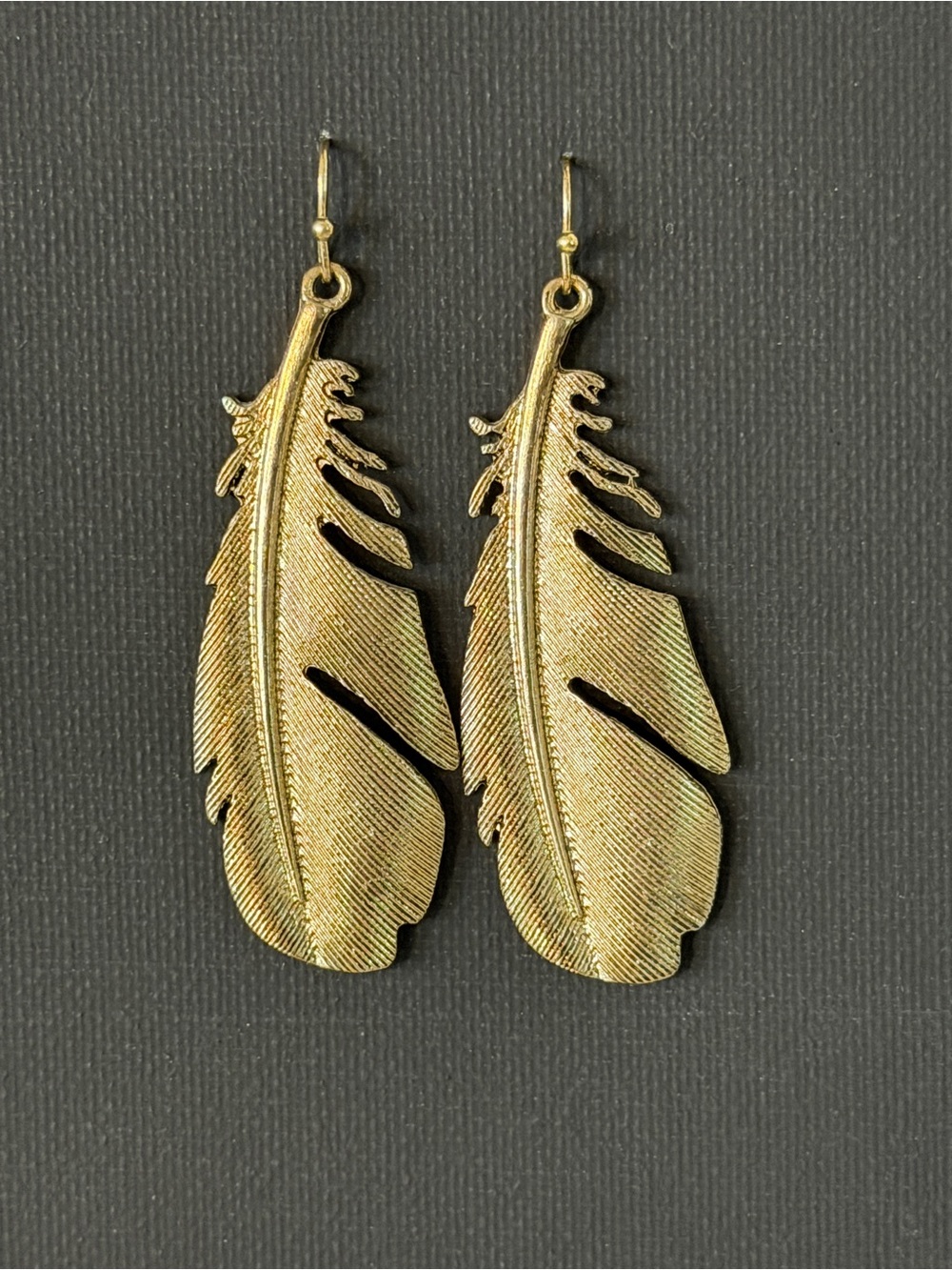 Made in Greece Gold Tone Feather Dangle Earrings | Boho Nature Inspired